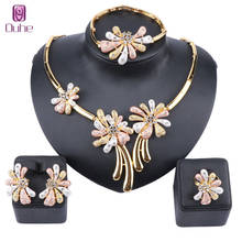 Women Dubai Gold Color Crystal Flower Necklace Earring Ring Bangle Statement Accessories Party Jewelry Set 2024 - buy cheap