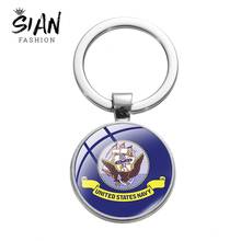 SIAN United States Navy Symbol Badge Keychain USMC USAF Department Glass Patterns Honor Pendant Silver Plated Key Chain for Men 2024 - buy cheap