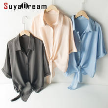 SuyaDream-Blusa de seda para mujer, camisa de manga corta con lazo inferior para oficina, 100% 2024 - compra barato