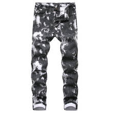 ABOORUN Fashion Men's Colorful Printed Hip Hop Jeans Slim Straight Streetwear Red Denim Pants for Male R3174 2024 - buy cheap