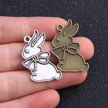 6pcs 23*33mm Two Color Rabbit With Bow Animal Charms Pendant Findings Accessories DIY Vintage Choker Necklace 2024 - buy cheap