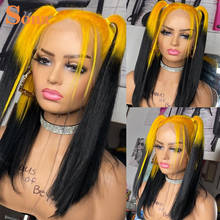 2 Tones Yellow Colored Lace Front Wig Pre plucked Ombre Blonde Highlight Lace Frontal Human Hair Transparent Lace Wigs for Women 2024 - buy cheap