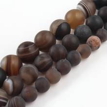 Cuentas redondas de ágata a rayas mate, café de piedra Natural, para la fabricación de joyas, pulsera, collar, 4, 6, 8, 10, 12 MM, 15 pulgadas 2024 - compra barato