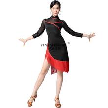 Vestido de baile para mujer, traje de salón, Samba, Sexy, de fiesta, malla elástica, de una pieza, Cheongsam Latino 2024 - compra barato