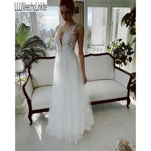 Ivory Lace Tulle Sleeveless  V-Neck A-Line Wedding Dresses Floor-Length Buttons Bridal Gowns Custom Made 2024 - buy cheap