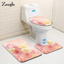 Zeegle Bath Floor Mat Rose Bathroom Carpets Set Toilet Rugs Soft Microfiber Bath Mats Non-slip Toilet Rugs Lid Cover Shower Mats 2024 - buy cheap