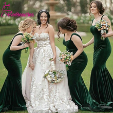 Simple Green Mermaid Spaghetti Straps Long Bridesmaid Dresses Velour Vestido Madrinha Wedding Guest Dress Vestido De Festa 2024 - buy cheap