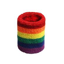 Women Men Sports  Towel Sweatband Rainbow Colorful Stripes Breathable Bracers Running Badminton Wrist Support Wrap 2024 - buy cheap