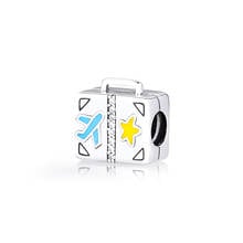 Fits for Pandora Charms Bracelets Suitcase Beads with Blue & Yellow Enamel 100% 925 Sterling-Silver-Jewelry Free Shipping 2024 - buy cheap