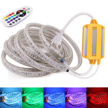 220V SMD5050 RGB LED Strip with 1500W 24Keys Controller 60/120Leds/m Flexible LED Tape Ribbon Waterproof String Stripe EU Plug 2024 - buy cheap