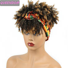 Afro-Peluca de pelo corto con bufanda para mujer, turbante sintético resistente al calor, urdimbre para la cabeza, Afro Puff 2024 - compra barato