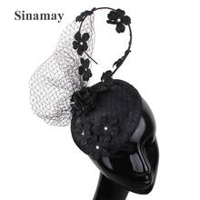 High Quality 4-Layer Sinamay Mesh Fascinators Elegant Women Wedding Hats With Floral Veils Headwear Fashion New Bridal Headpiece 2024 - buy cheap