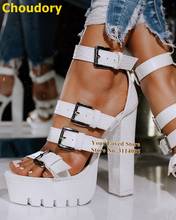 Choudory White Black Snakeskin Chunky Heel Platform Sandals Buckle Strap Banquet Shoes Women Evening Dress Pumps Dropship 2024 - buy cheap