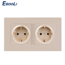 Esooli High Quality Gold Plastic Wall Power Dual Socket Plug Grounded, 16A EU Standard Electrical Double Outlet 146mm * 86mm 2024 - buy cheap