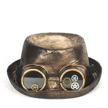 2 Size Leather Steampunk Hat For Men Fedora Hat Pork Pie Hat Gear Glasses Flat Top Hat For Gentleman Bowler Gambler Cosplay Hat 2024 - buy cheap