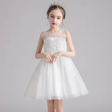 Kids Flower Embroidered Beading Party Dress 2022 New Girls Princess Dress Girls Sleeveless Mesh Wedding Bridesmaid Dress 2024 - buy cheap