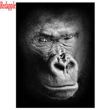 Gorilla pintura com diamantes para artesanato, ponto cruz preto branco, animal, bordado, quadrado completo, broca redonda, faça você mesmo, pintura de diamante, imagem de cristal, decoração 2024 - compre barato