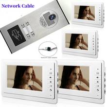 7inch Wired 4 Apartments Video Door Phone Intercom System RFID HD Doorbell Camera with 4 button 4 Monitor Waterproof camera