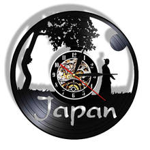 Япония Азия искусство светодиодный светильник знак виниловая запись настенные часы винтажные 12 "черные Висячие часы декор для гостиной сосед подарок 2024 - купить недорого