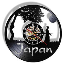 Japan Asia Art LED Light Sign Vinyl Record Wall Clock Vintage 12" Black Hanging Watch Living Room Decor Neighbour Gift 2024 - buy cheap