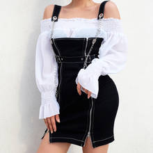 Punk Bodycon Streetwear Autumn 2021 Zipper Split Sexy Mini Dresses Metal Chain Belt Party Dress Women Black 2024 - buy cheap