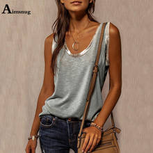 Aimsnug Women Fashion Top Leisure Casual Shirt Latest 2021 Summer Ladies Tshirt Sleeveless Loose Patchwork Vest Clothing Femme 2024 - buy cheap