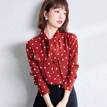 Spring New Shirts Women Dot Printed Long Sleeve Chiffon Tops Tees Korean Style LooseThin Blouse Female 2021 Autumn Pockets 1075 2024 - buy cheap