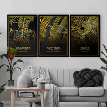 Gold Black World City Map Posters and Prints Canvas Painting Paris London Nordic  Wall Art Pictures for Living Room Home Decor 2024 - buy cheap