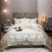 Novo luxo branco cetim algodão royal bordado conjunto de cama macio sedoso duplo duvet cover conjunto linho lençol fronhas 2024 - compre barato