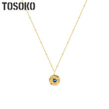 TOSOKO Stainless Steel Jewelry Blue Zircon Pendant Necklace Female Round Collar Chain Fashion Christmas Sweater Chain BSP866 2024 - buy cheap