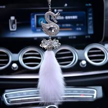 Bola de pelúcia de cisne para carro, ornamento de cristal brilhante, pingente de carro, strass, espelho retrovisor, decoração, acessório de pendurar 2024 - compre barato