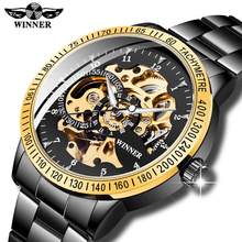 Модные черные механические часы-Скелетон Winner, светящиеся стрелки из нержавеющей стали, мужские автоматические часы, мужские часы 2024 - купить недорого