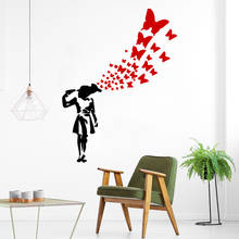 Pegatina de pared extraíble de mariposa Banksy para sala de estar, calcomanías de vinilo, decoración del hogar, papel tapiz, póster Mural 2024 - compra barato