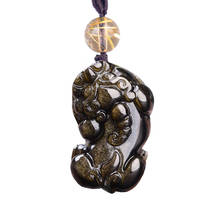 Colgante de oro negro con piedra de obsidiana Natural tallada Pi Xiu, amuleto de la suerte, colgante de negocios para mujeres y hombres, colgantes al por mayor 2024 - compra barato