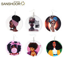 SANSHOOR New Fashion Mixed Printing Headwrap Black African Art Girls Natural Wooden Earrings 6Pairs 2024 - buy cheap