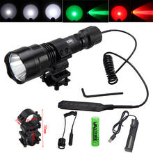 Tactical Hunting Light 2500lm T6 LED Flashlight Green/Red/White Gun Torch+Riflel Scope Mount+Pressure Switch+18650+USB Charger 2024 - buy cheap