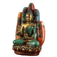 Estatua de Buda de cinco dedos, estatua de Buda de cinco dedos con incrustaciones de piedra turquesa de cobre antiguo del Tíbet, Nepal 2024 - compra barato