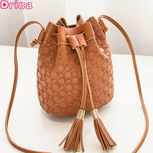 Driga New Ladies Shoulder Crossbody Bags Embossed 2022 Mini Bucket Bags Fashion Pu Leather Diagonal Bag Solid Color Tassel Bags 2024 - buy cheap