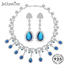 Jellystory encanto de lujo conjunto de joyas con zafiro, rubí esmeralda de Plata de Ley 925 Collar de plata pendiente para las mujeres de compromiso de boda 2024 - compra barato