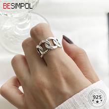 Besimpol-Anillos abiertos de cadena ancha para mujer, de Plata de Ley 925 de alta calidad, Vintage, minimalista, regalo de joyería 925 2024 - compra barato