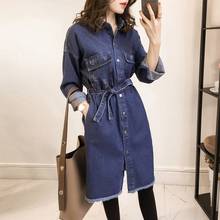 New Arrival 2019 Denim Dress Cowboy Button Front Belt Long Sleeve Turn-Down Collar Female Jean Dresses Women 2019 AA4938 2024 - buy cheap