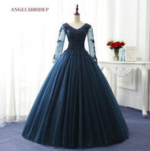 ANGELSBRIDEP Long Sleeves Vestidos De Quinceanera Dresses Sweet 16 Formal V-Neck Applique Tulle Princess Masquerade Gowns 2024 - buy cheap