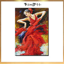 Free Shipping Hand-painted Spanish Flamenco Dancer Oil Painting On Canvas Spain Dancer Dancing With Red Dress Oil Paintings 2024 - buy cheap