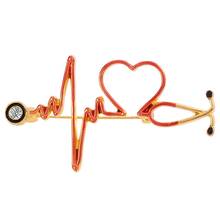 Medicina médica metal broche pinos estetoscópio eletrocardiograma coração em forma de enfermeira médico esmalte pino lapela jóias presente 2024 - compre barato