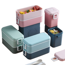 New Microwave Lunch Containers Box Double-layer Wheat Straw Food Storage Container School Kids Portable Bento Box Lunch Bag 2024 - buy cheap