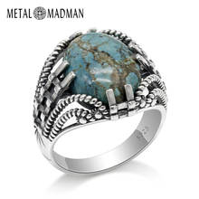S925 Стерлинговое Серебро, мужское кольцо с синим натуральным бирюзовым камнем, винтажное тайское серебряное кольцо для мужчин и женщин, ювелирные изделия ручной работы 2024 - купить недорого