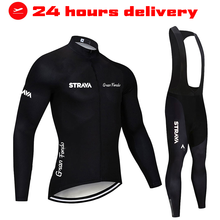 STRAVA-Conjunto de Ropa de Ciclismo profesional para hombre, Jersey de manga larga y pantalones con pechera, uniforme para bicicleta de montaña, 2021 2024 - compra barato