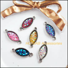 New 12Pcs Tibetan Silver Tone Retro Oval Mixed Resin Charms Connectors 10x24mm 2024 - buy cheap
