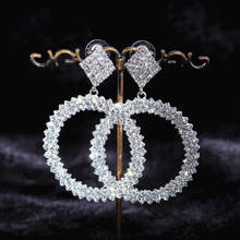 skysuk Elegant Silver Color Rhinestone Crystal Round Circle Drop Earrings for Women Bridal Big Dangle Earrings Wedding Jewelry 2024 - buy cheap