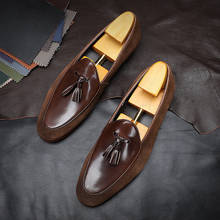 Phenkang-zapatos de cuero genuino para hombre, calzado masculino de vestir, de marca, color negro, slipon, con borlas, para boda 2024 - compra barato